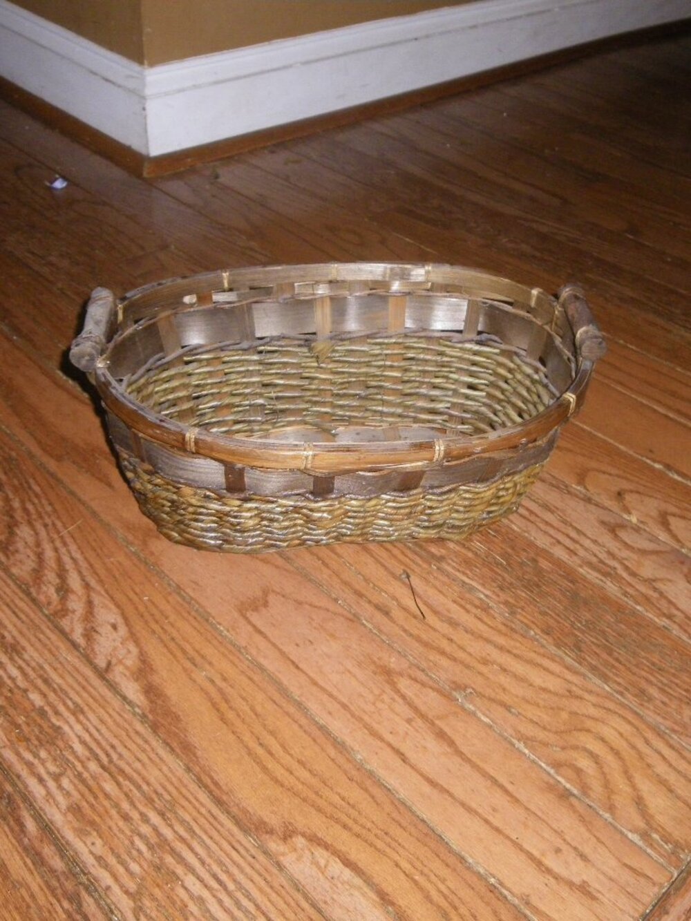 Vintage Medium Sized Long Wicker Storage Basket w/ Handles